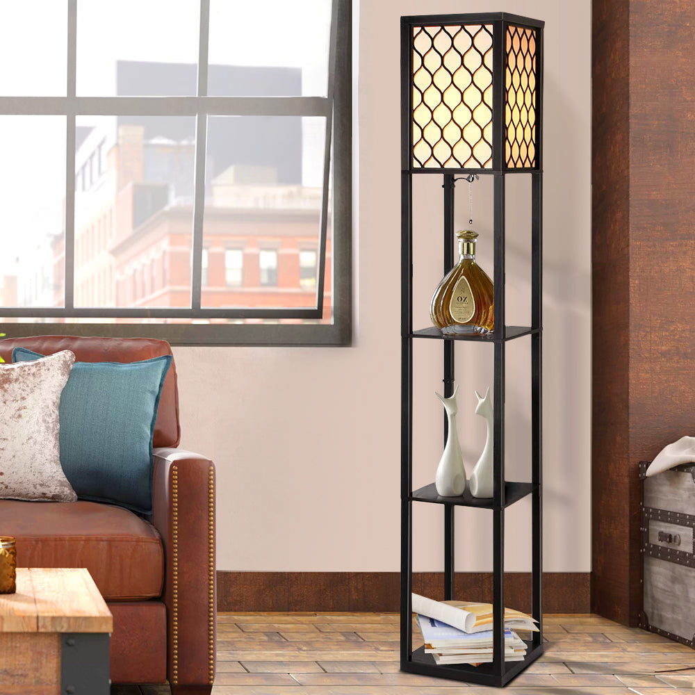 Artiss Floor Lamp 3 Tier Shelf Storage LED Light Stand Home Room Pattern Black 7