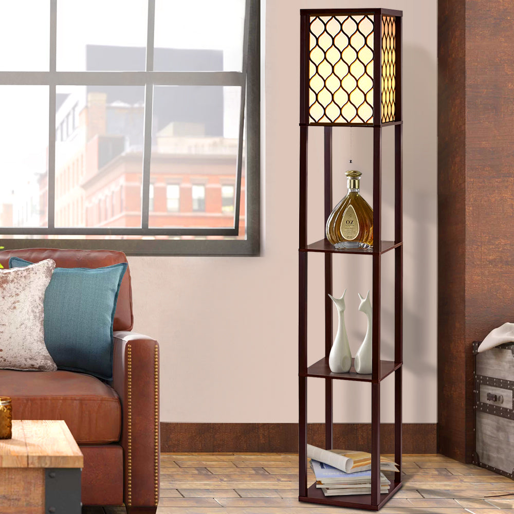 Artiss Floor Lamp 3 Tier Shelf Storage LED Light Stand Home Room Pattern Brown 7