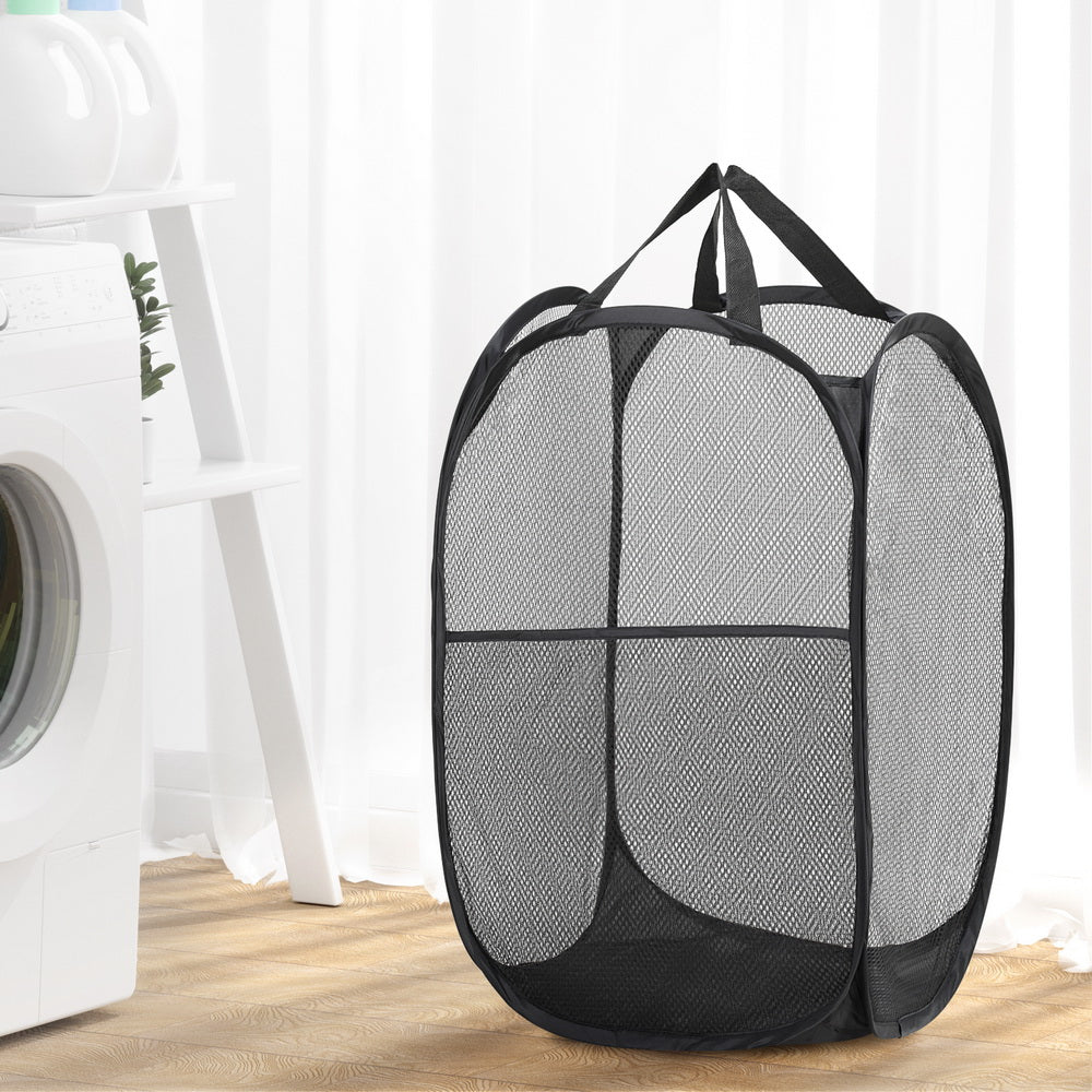 Artiss 2X Laundry Basket Hamper Foldable Black 7