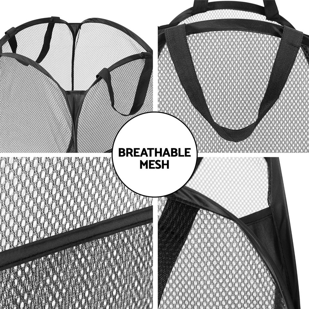 Artiss 2X Laundry Basket Hamper Foldable Black 6