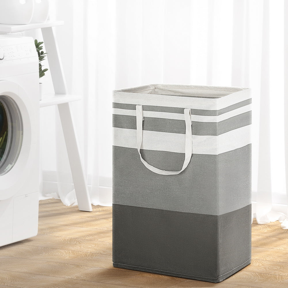 Artiss 2X Laundry Basket Hamper Foldable White Grey 7