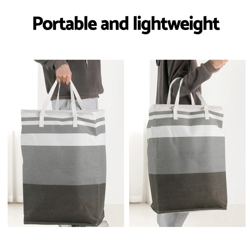 Artiss 2X Laundry Basket Hamper Foldable White Grey 5