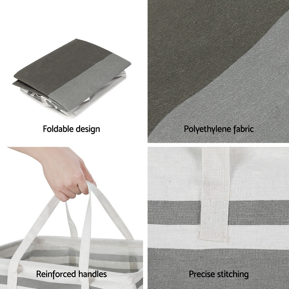 Artiss 2X Laundry Basket Hamper Foldable White Grey 6