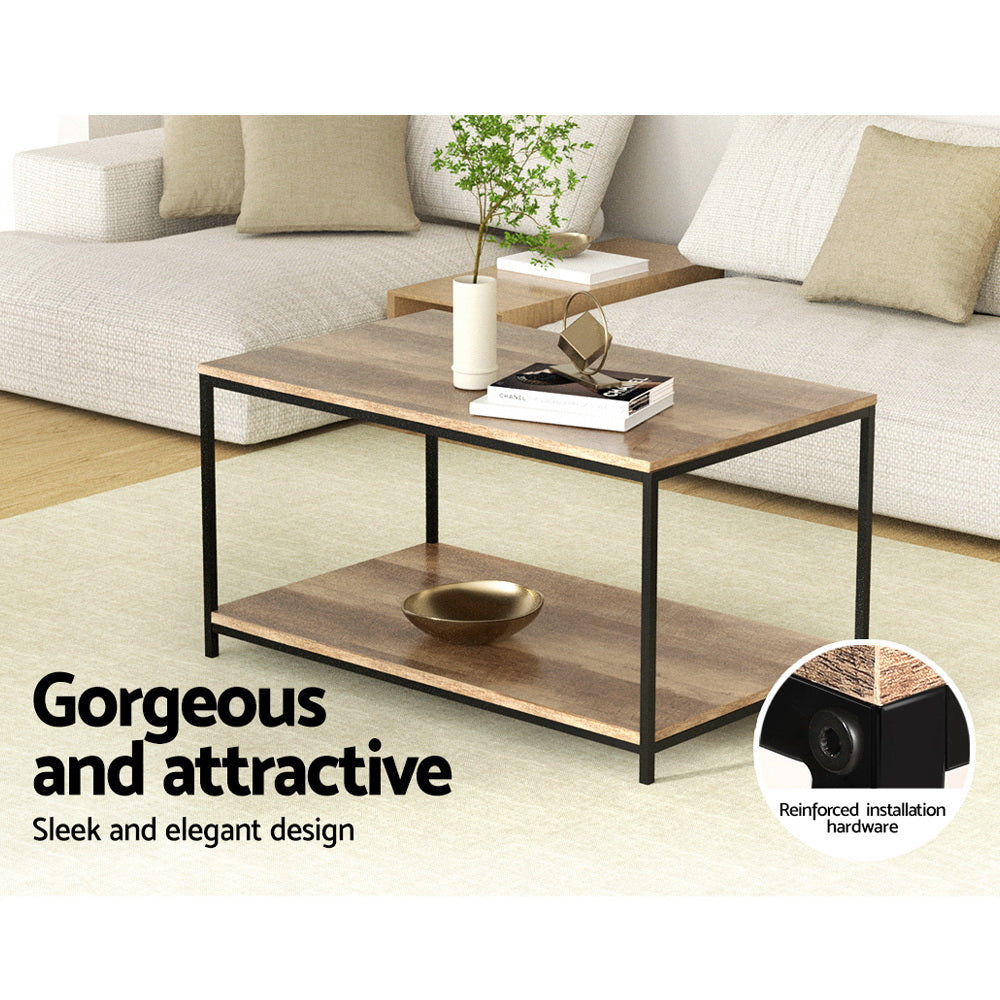 Artiss Coffee Table Rectangular 93CM Walnut Olin 5