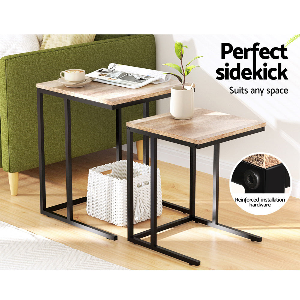 Artiss Nesting Coffee Table Sef of 2 Walnut Brok 4