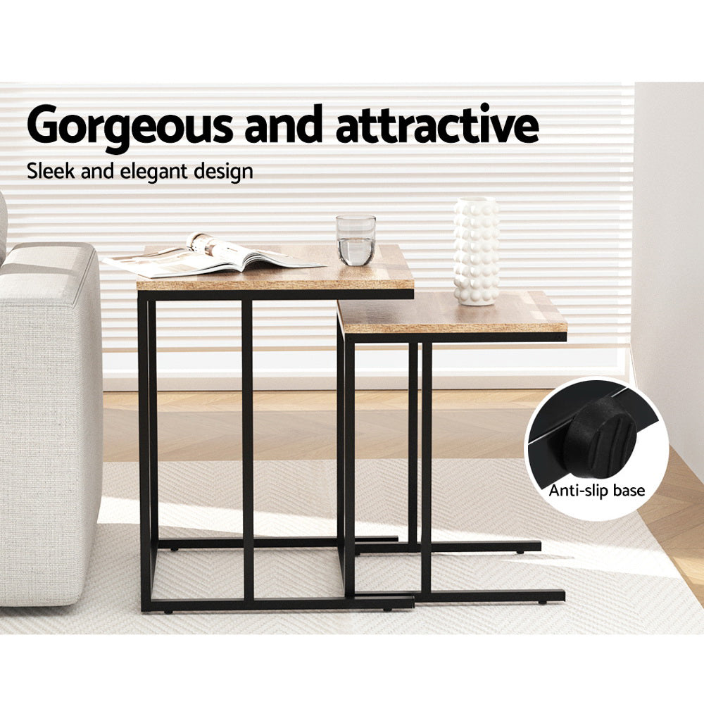 Artiss Nesting Coffee Table Sef of 2 Walnut Brok 5