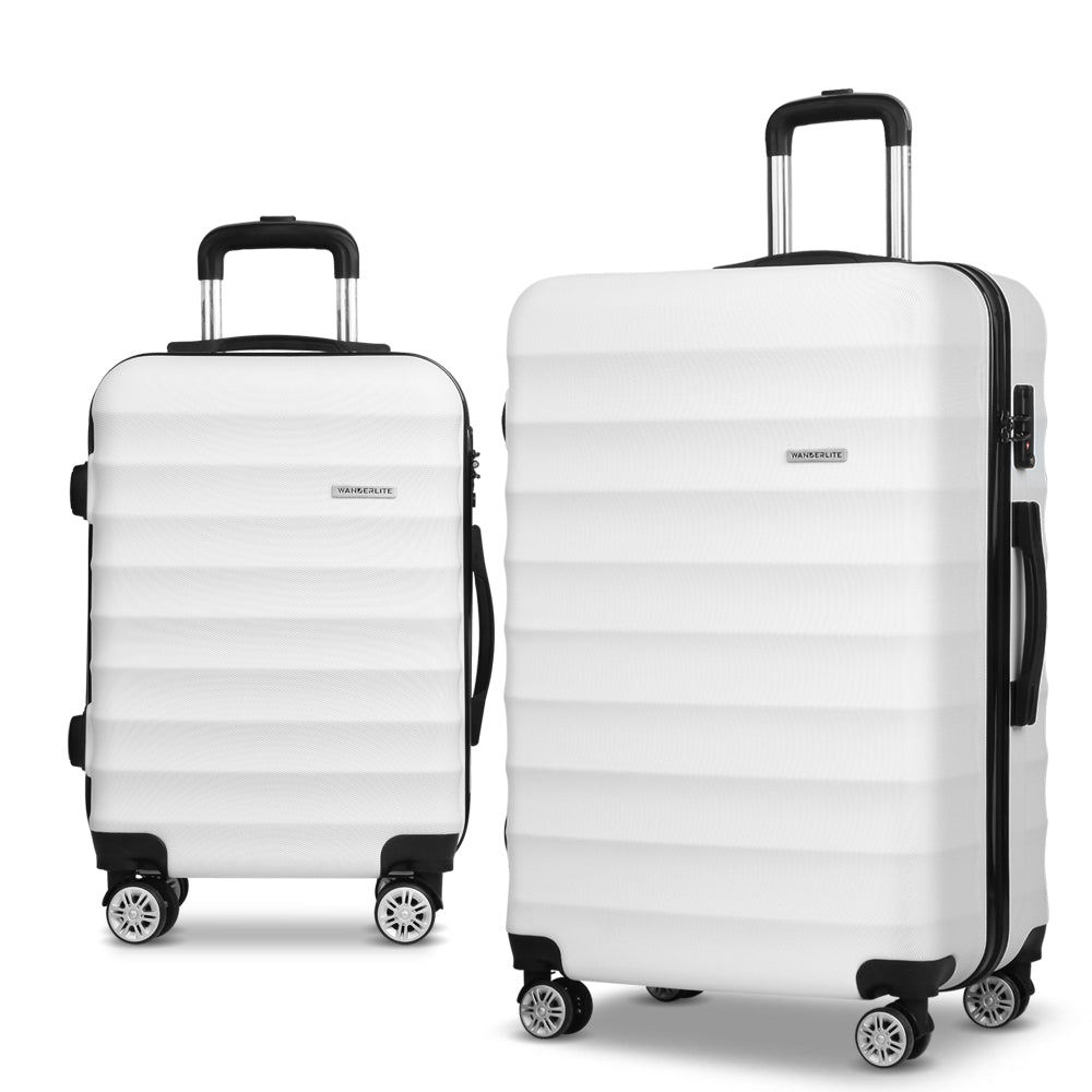 Wanderlite 2Set 20-28 Inch Luggage with TSA Lock Spinner Travel Suitcase Carry On Hard Shell Luggage Case White 8