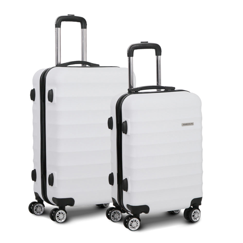 Wanderlite 2Set 20-28 Inch Luggage with TSA Lock Spinner Travel Suitcase Carry On Hard Shell Luggage Case White 3