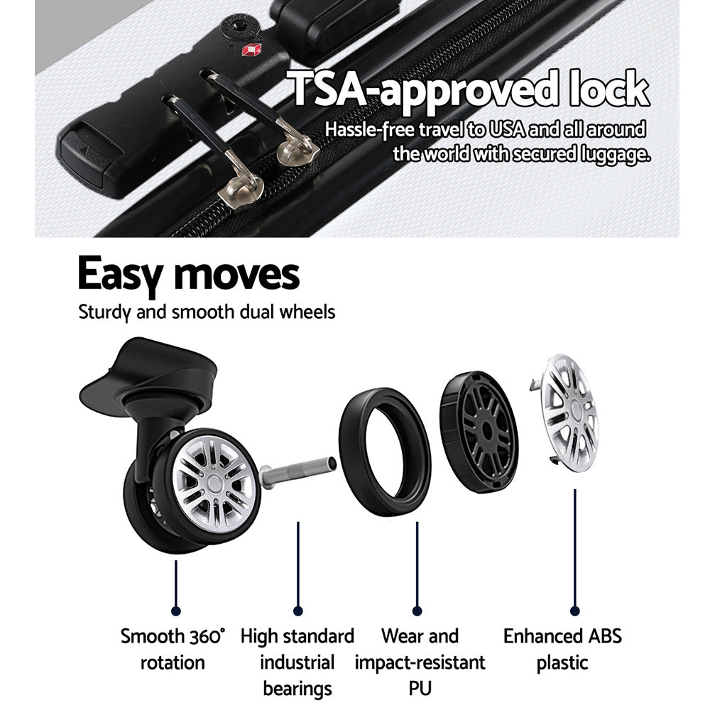 Wanderlite 2Set 20-28 Inch Luggage with TSA Lock Spinner Travel Suitcase Carry On Hard Shell Luggage Case White 5