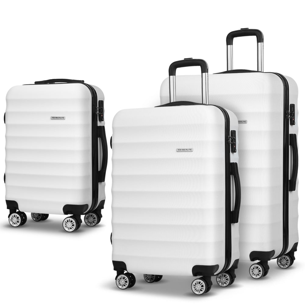 Wanderlite 3Set 20-24-28 Inch Luggage with TSA Lock Spinner Travel Suitcase Carry On Hard Shell Luggage Case White 8