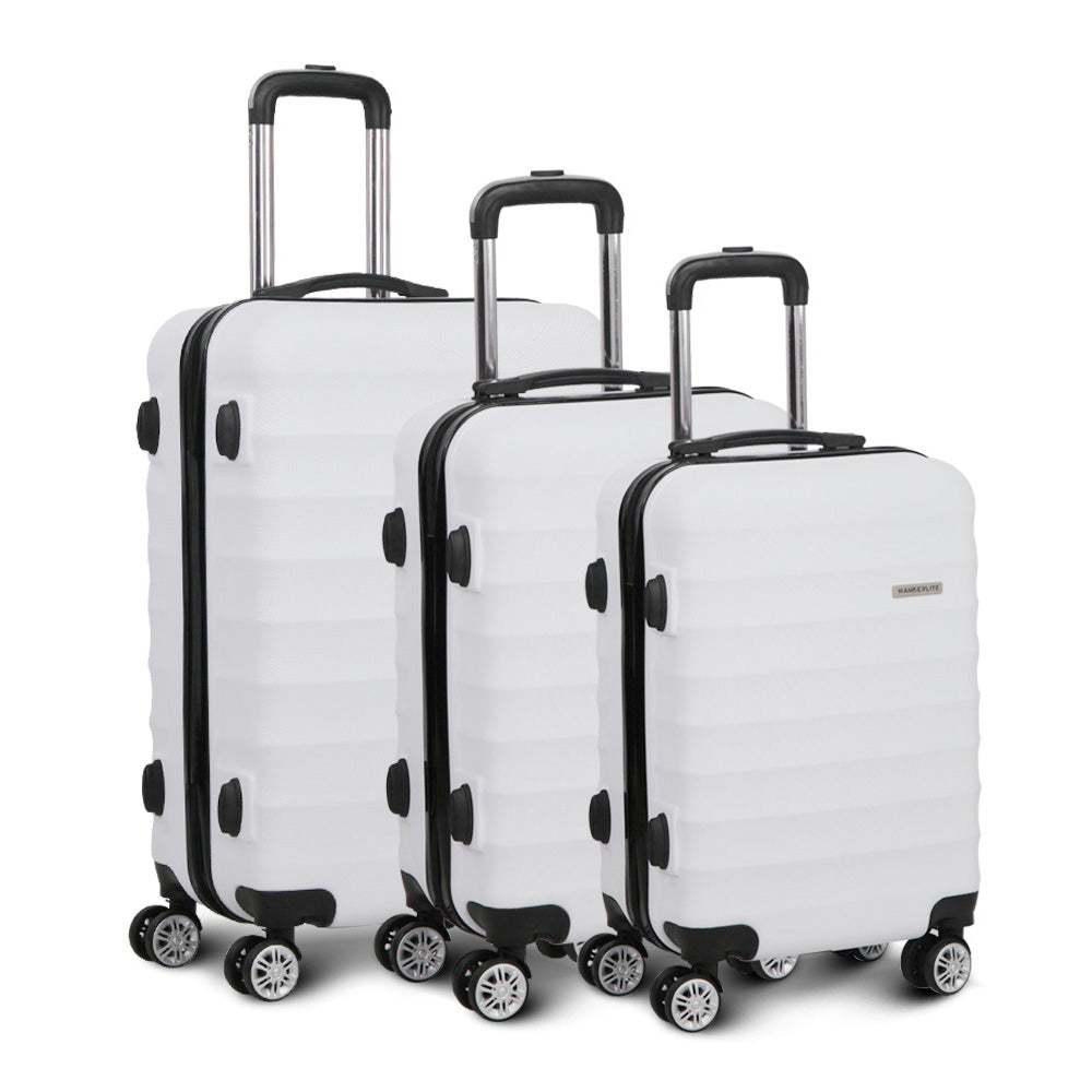 Wanderlite 3Set 20-24-28 Inch Luggage with TSA Lock Spinner Travel Suitcase Carry On Hard Shell Luggage Case White 3