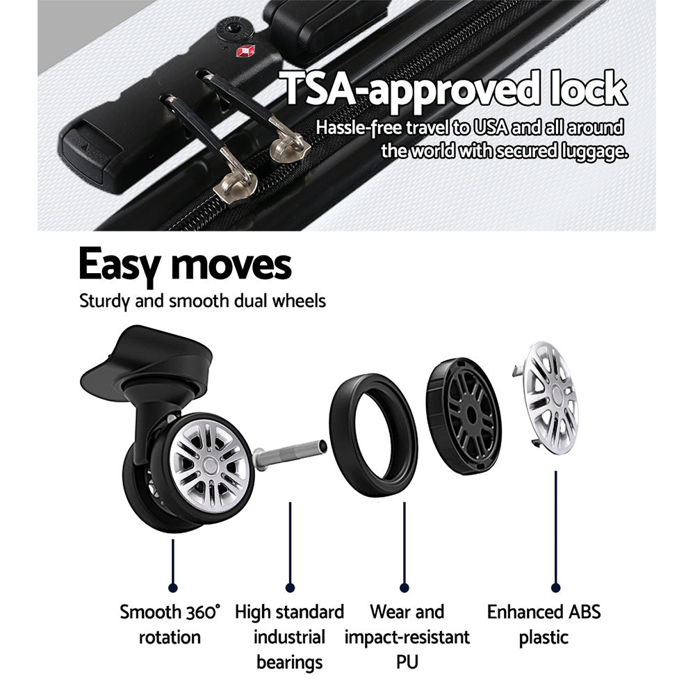 Wanderlite 3Set 20-24-28 Inch Luggage with TSA Lock Spinner Travel Suitcase Carry On Hard Shell Luggage Case White 5