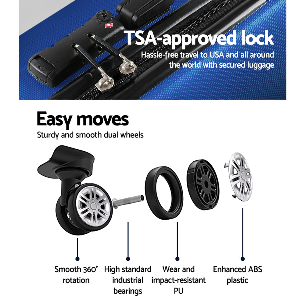 Wanderlite 2Set 20-28 Inch Luggage with TSA Lock Spinner Carry On Hard Shell Travel Suitcase Luggage Case Blue 5