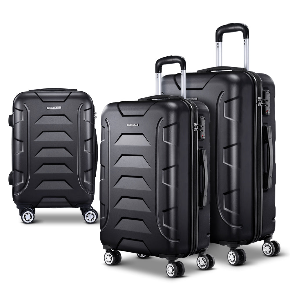 Wanderlite 3Set 20-24-28 Inch Luggage with TSA Lock Spinner Carry On Hard Shell Travel Suitcase Luggage Case Black 8