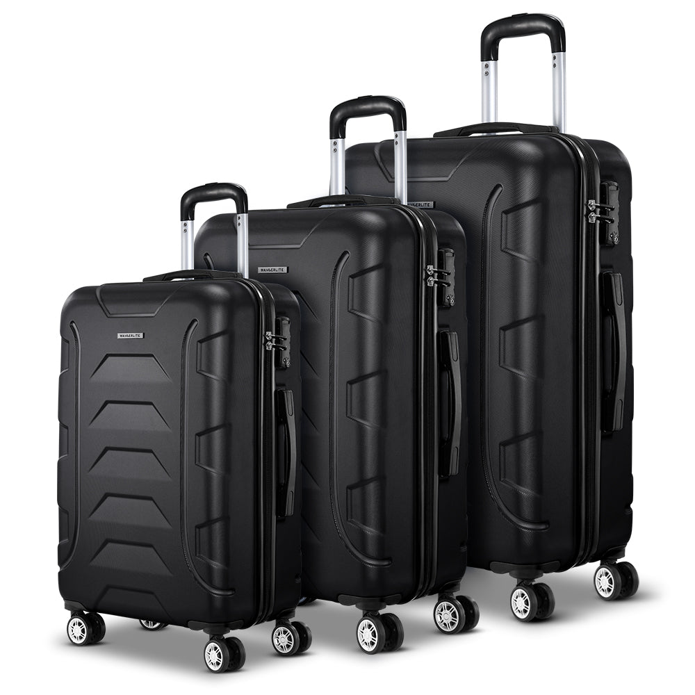 Wanderlite 3Set 20-24-28 Inch Luggage with TSA Lock Spinner Carry On Hard Shell Travel Suitcase Luggage Case Black 3