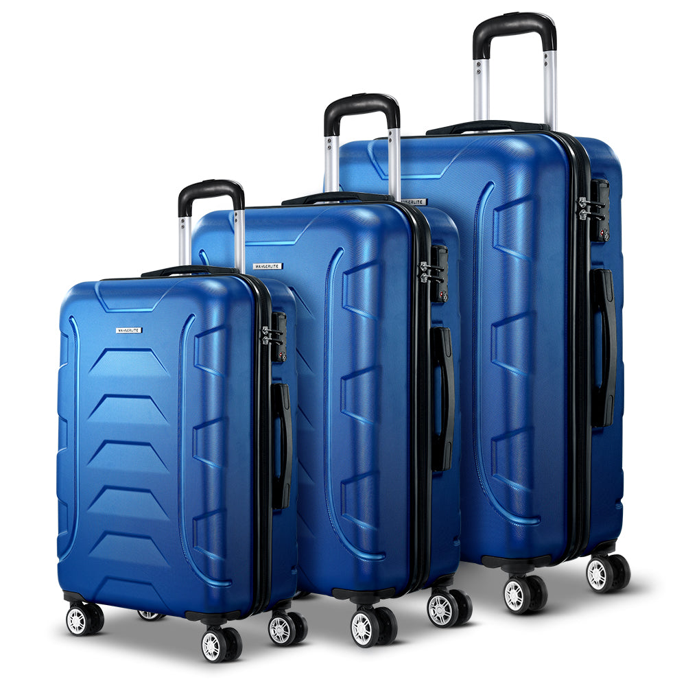 Wanderlite 3Set 20-24-28 Inch Luggage with TSA Lock Spinner Carry On Hard Shell Travel Suitcase Luggage Case Blue 3