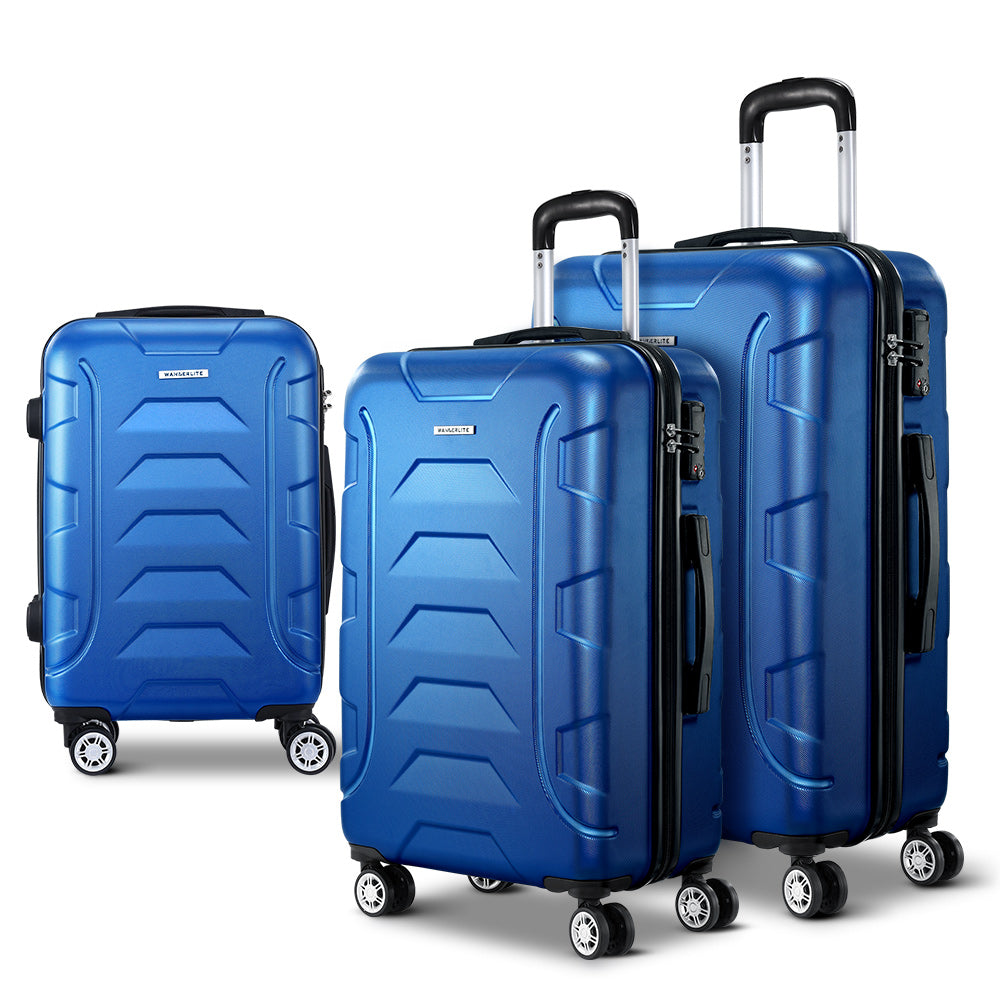 Wanderlite 3Set 20-24-28 Inch Luggage with TSA Lock Spinner Carry On Hard Shell Travel Suitcase Luggage Case Blue 8