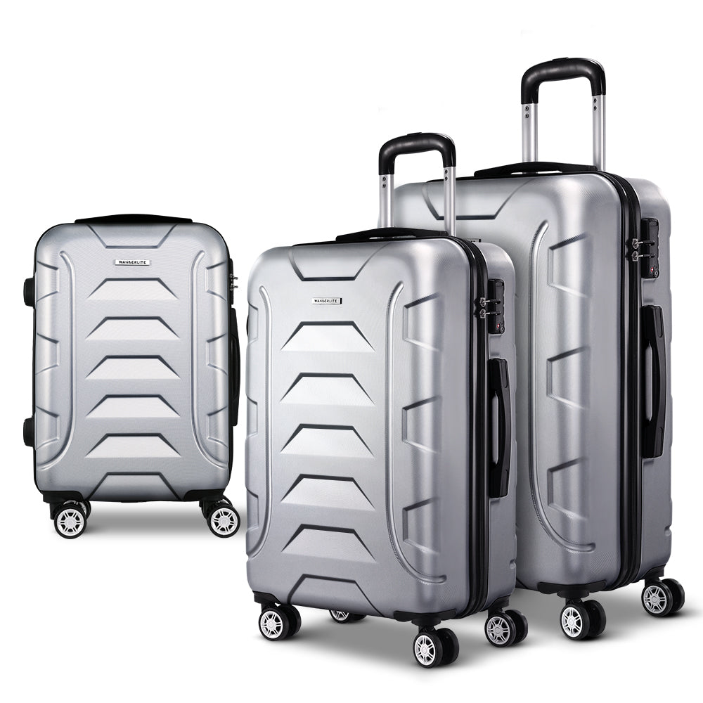 Wanderlite 3Set 20-24-28 Inch Luggage with TSA Lock Spinner Carry On Hard Shell Travel Suitcase Luggage Case Silver 8