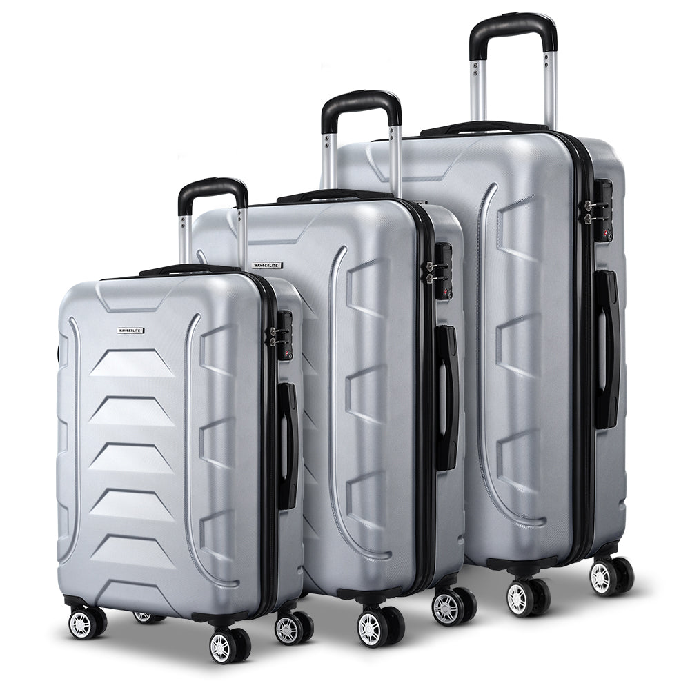 Wanderlite 3Set 20-24-28 Inch Luggage with TSA Lock Spinner Carry On Hard Shell Travel Suitcase Luggage Case Silver 3