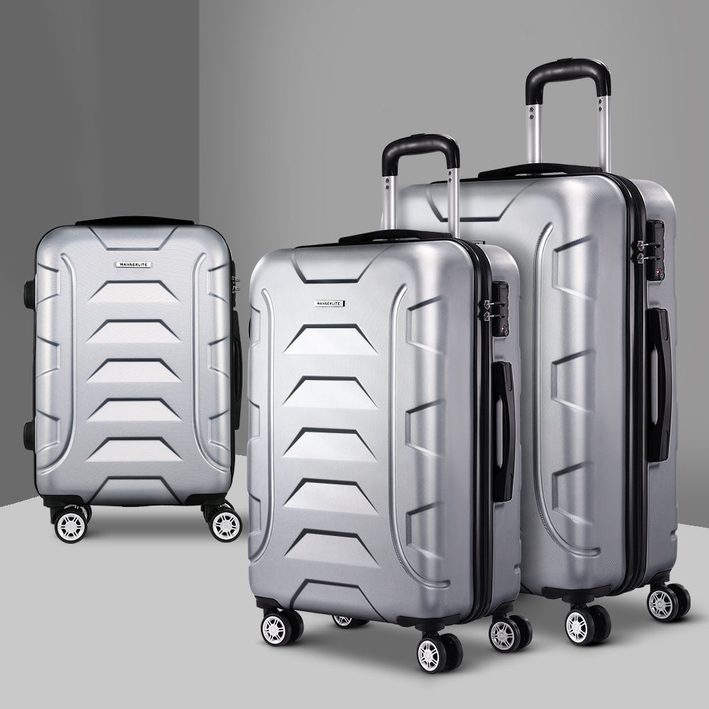 Wanderlite 3Set 20-24-28 Inch Luggage with TSA Lock Spinner Carry On Hard Shell Travel Suitcase Luggage Case Silver 7
