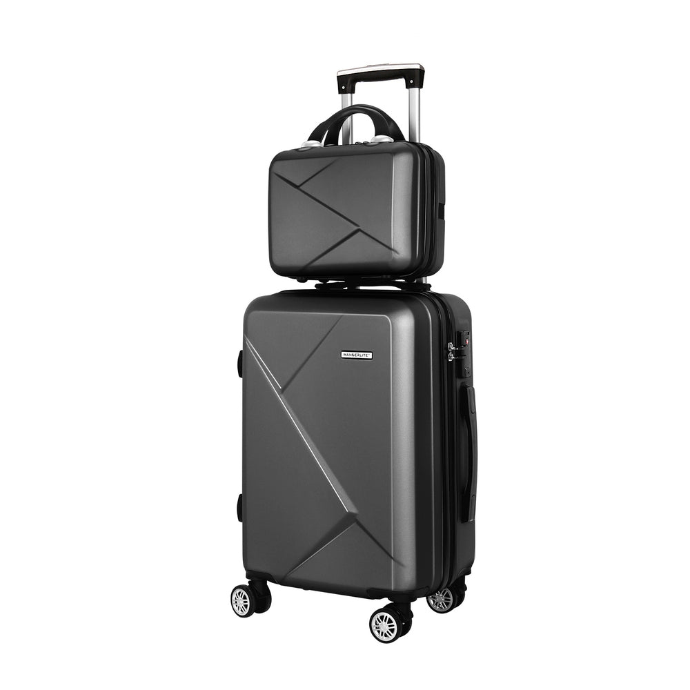 Wanderlite 2Set 20 Inch Luggage Case with 12 Inch Handheld Luggage Box Hard Shell Travel Suitcase TSA Lock Black 7