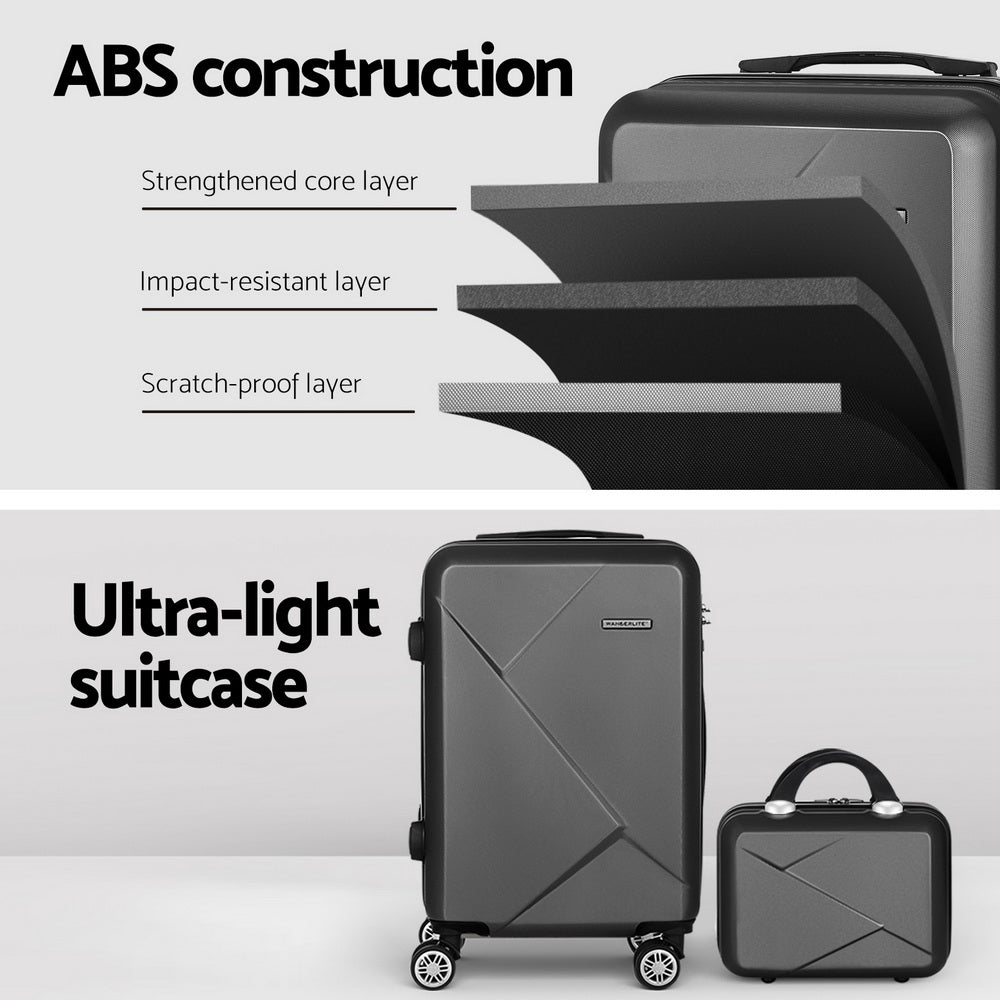 Wanderlite 2Set 20 Inch Luggage Case with 12 Inch Handheld Luggage Box Hard Shell Travel Suitcase TSA Lock Black 4