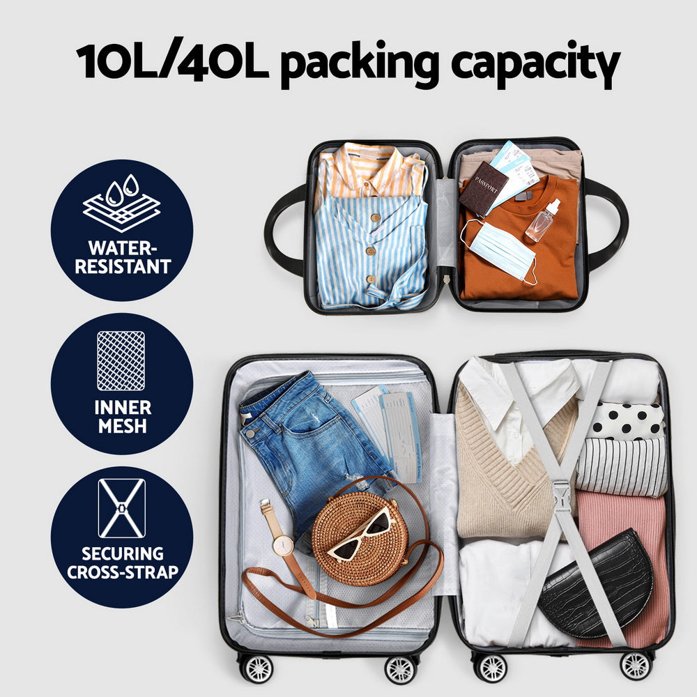 Wanderlite 2Set 20 Inch Luggage Case with 12 Inch Handheld Luggage Box Hard Shell Travel Suitcase TSA Lock Black 6