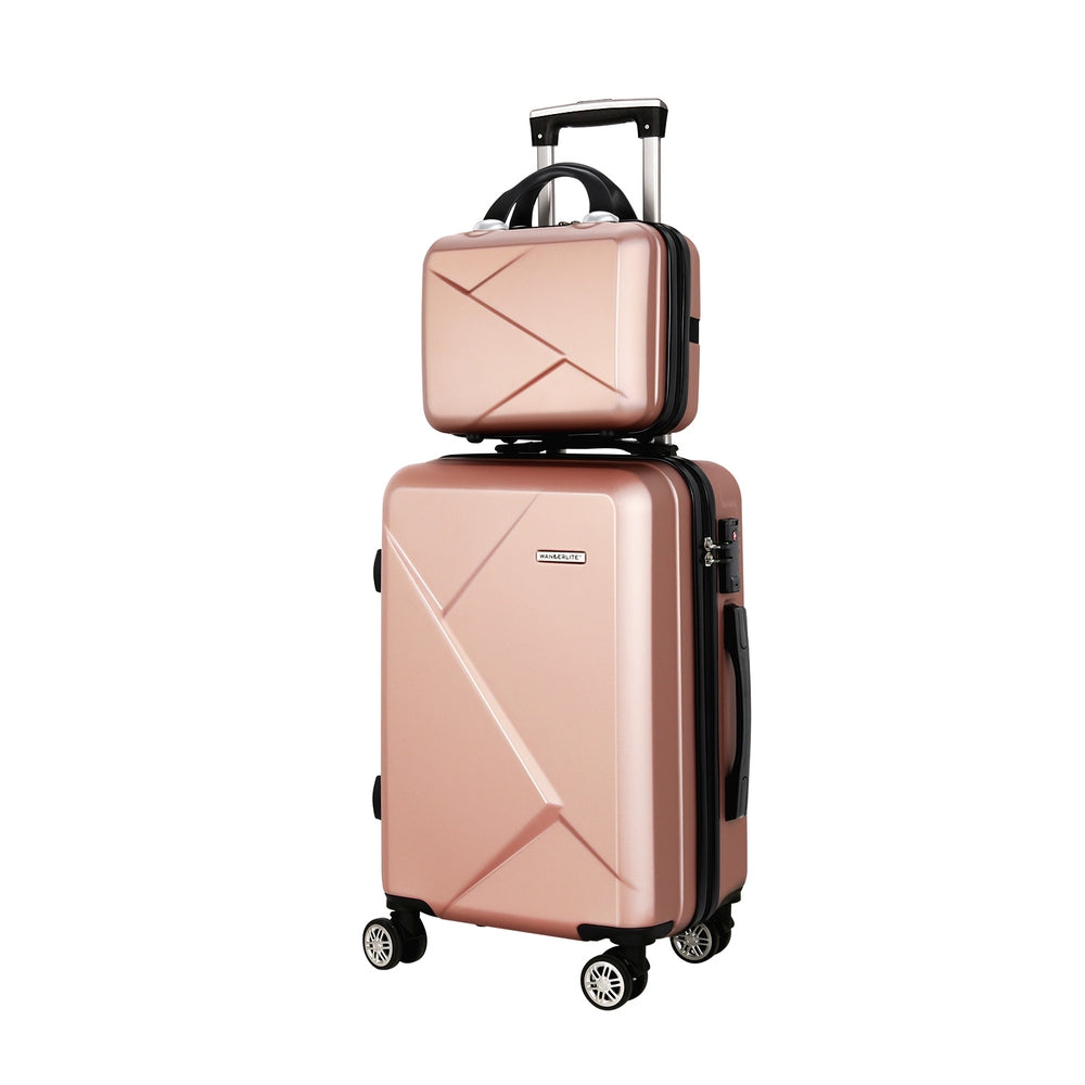 Wanderlite 2Set 20 Inch Luggage Case with 12 Inch Handheld Luggage Box Hard Shell Travel Suitcase TSA Lock  Rose Gold 7