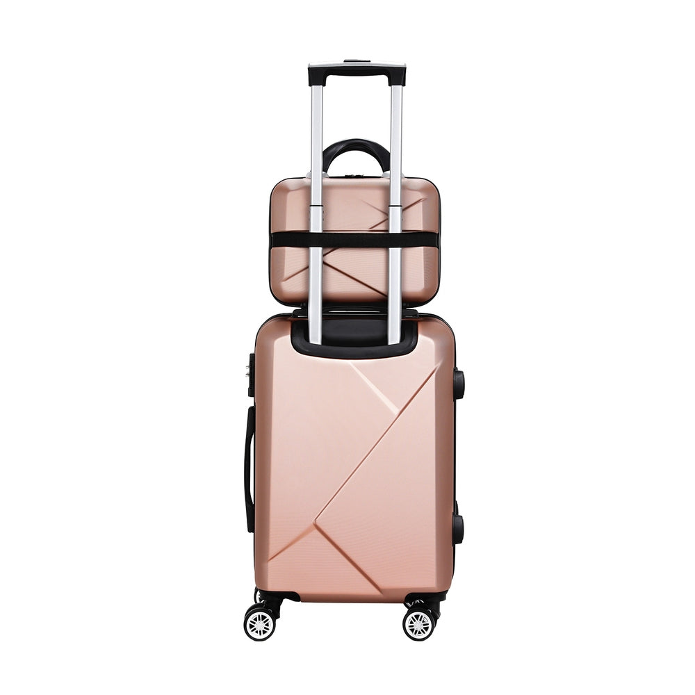Wanderlite 2Set 20 Inch Luggage Case with 12 Inch Handheld Luggage Box Hard Shell Travel Suitcase TSA Lock  Rose Gold 3