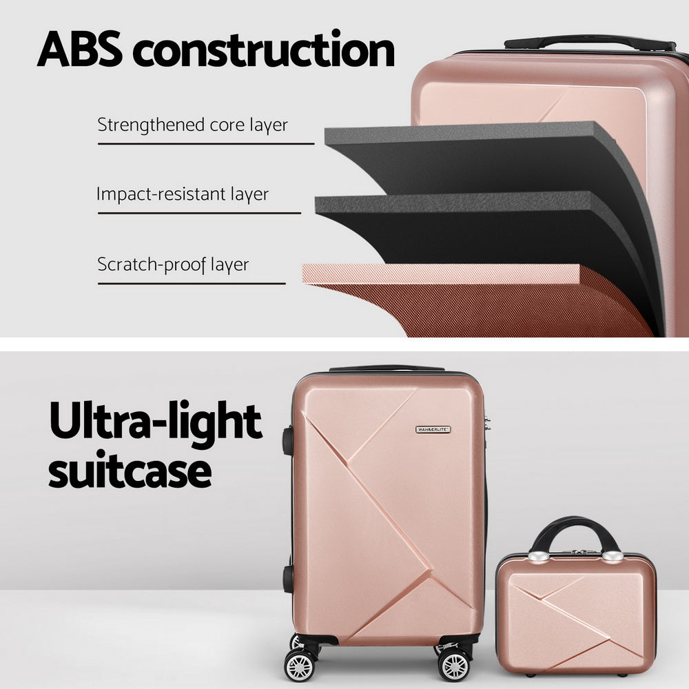 Wanderlite 2Set 20 Inch Luggage Case with 12 Inch Handheld Luggage Box Hard Shell Travel Suitcase TSA Lock  Rose Gold 4