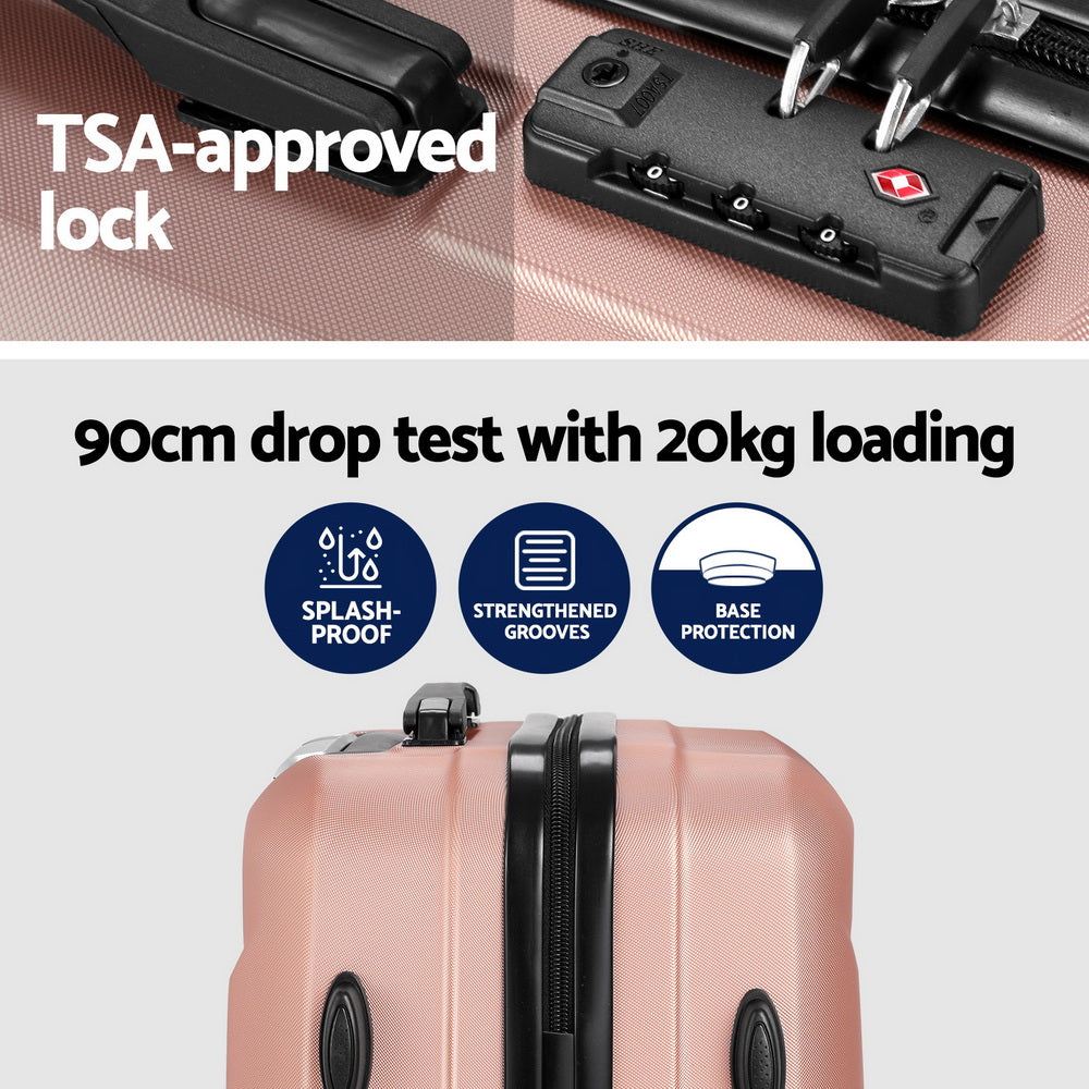 Wanderlite 2Set 20 Inch Luggage Case with 12 Inch Handheld Luggage Box Hard Shell Travel Suitcase TSA Lock  Rose Gold 5