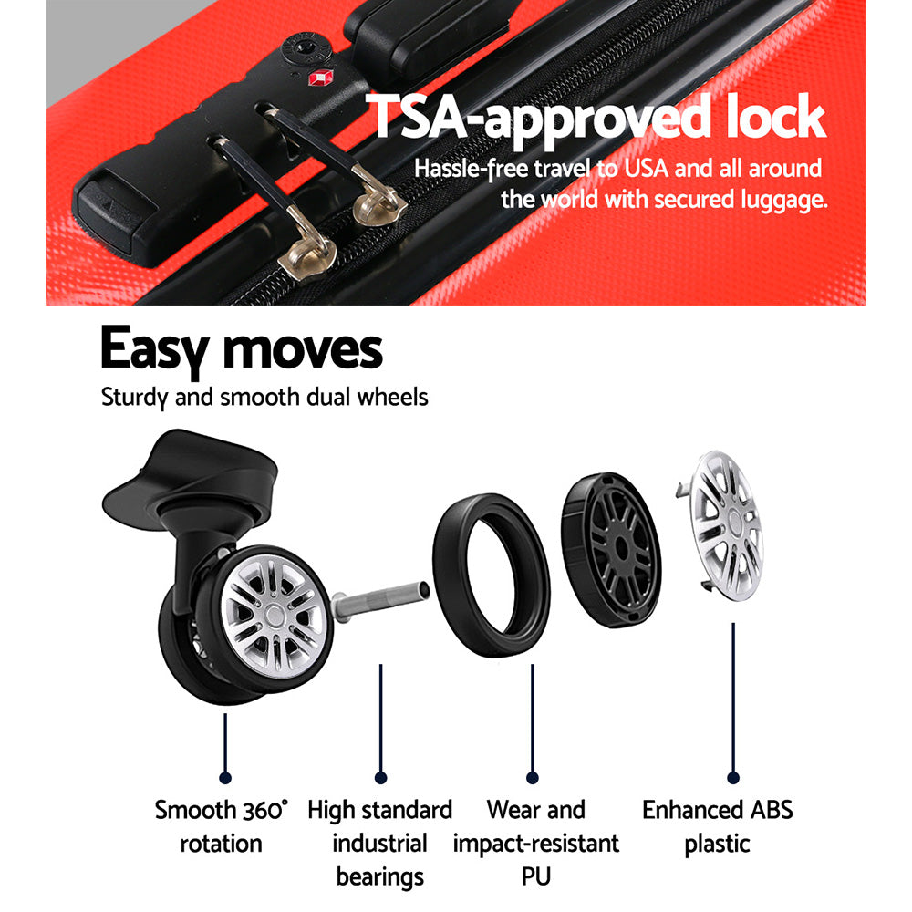 Wanderlite 20-28 Inch Luggage 2Set with TSA Lock Spinner Carry On Hard Shell Travel Suitcase Luggage Case Red 5