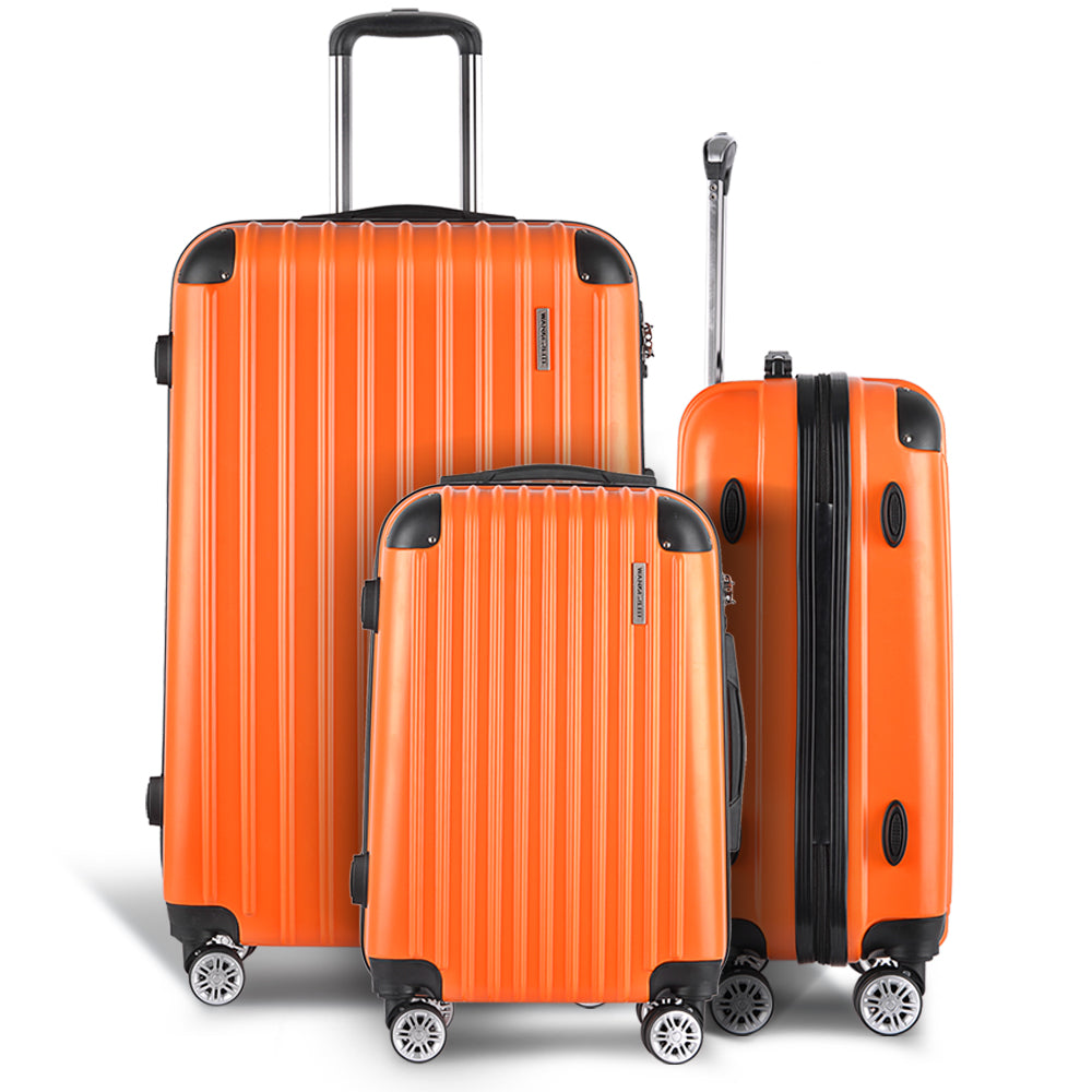 Wanderlite 20-24-28 Inch Luggage 3Set with TSA Lock Spinner Carry On Hard Shell Travel Suitcase Luggage Case Orange 3
