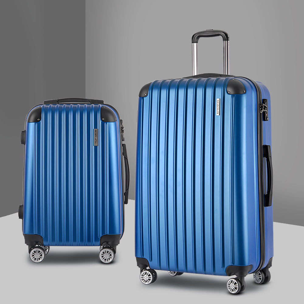 Wanderlite 2 Set Luggage 20-28 Inch with Zipper Lock Carry On Hard Shell Travel Suitcase Luggage Case Blue 7
