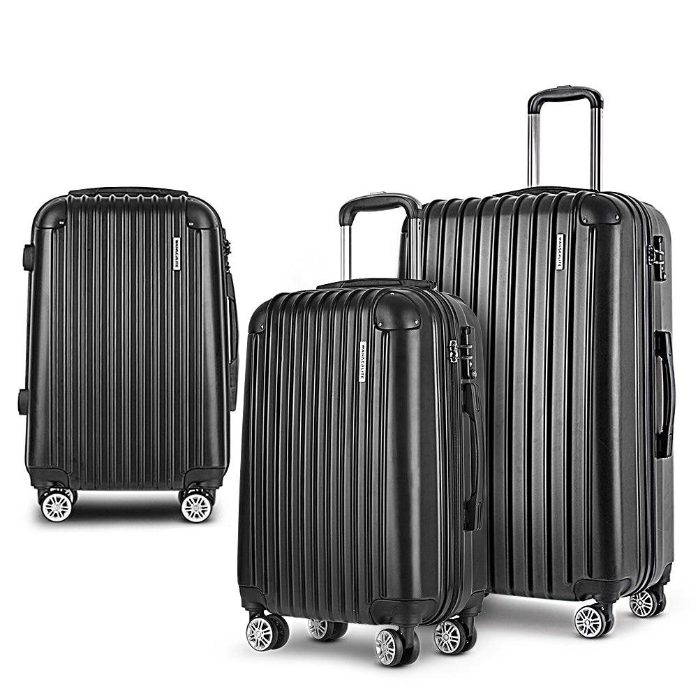 Wanderlite 3 Set Luggage 20-24-28 Inch with Zipper Lock Carry On Hard Shell Travel Suitcase Luggage Case Black 8