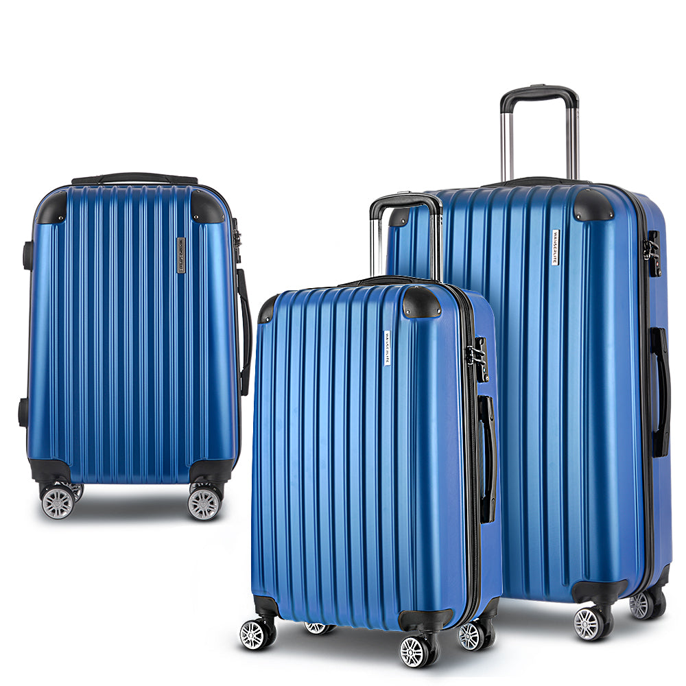 Wanderlite 3 Set Luggage 20-24-28 Inch with Zipper Lock Carry On Hard Shell Travel Suitcase Luggage Case Blue 8