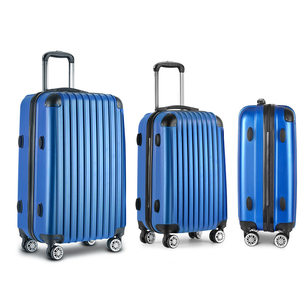 Wanderlite 3 Set Luggage 20-24-28 Inch with Zipper Lock Carry On Hard Shell Travel Suitcase Luggage Case Blue 3