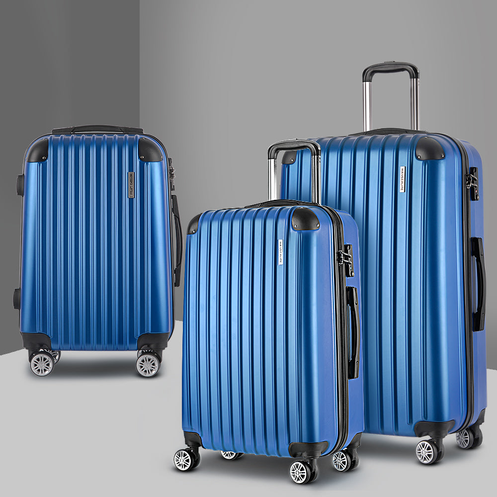 Wanderlite 3 Set Luggage 20-24-28 Inch with Zipper Lock Carry On Hard Shell Travel Suitcase Luggage Case Blue 7