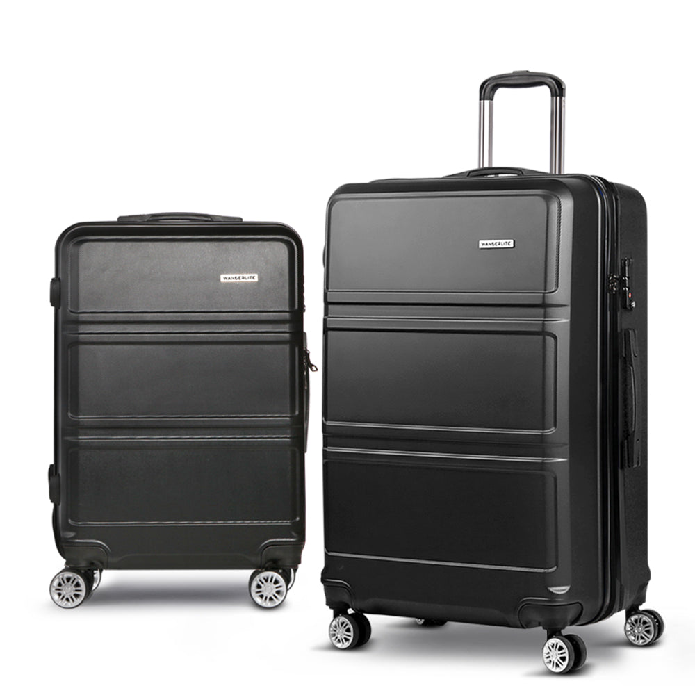 Wanderlite 2Set 20-28 Inch Luggage with TSA Lock Spinner Travel Suitcase Carry On Hard Shell Luggage Case Black 8