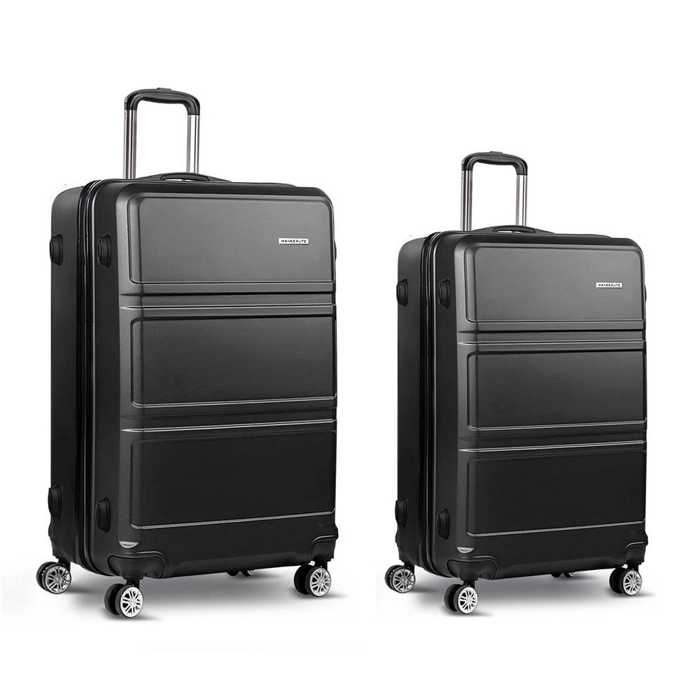 Wanderlite 2Set 20-28 Inch Luggage with TSA Lock Spinner Travel Suitcase Carry On Hard Shell Luggage Case Black 3
