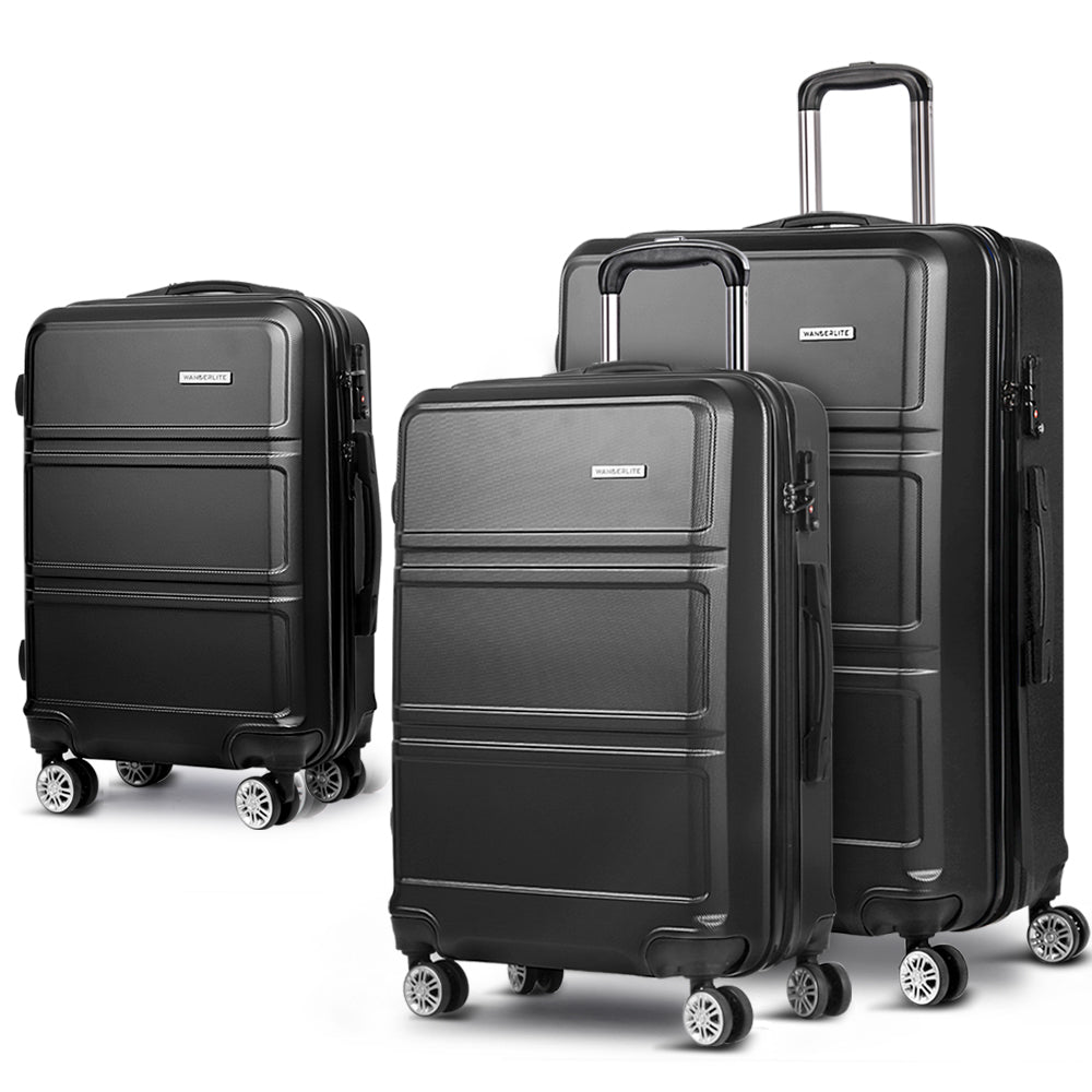 Wanderlite 3Set 20-24-28 Inch Luggage with TSA Lock Spinner Travel Suitcase Carry On Hard Shell Luggage Case Black 8