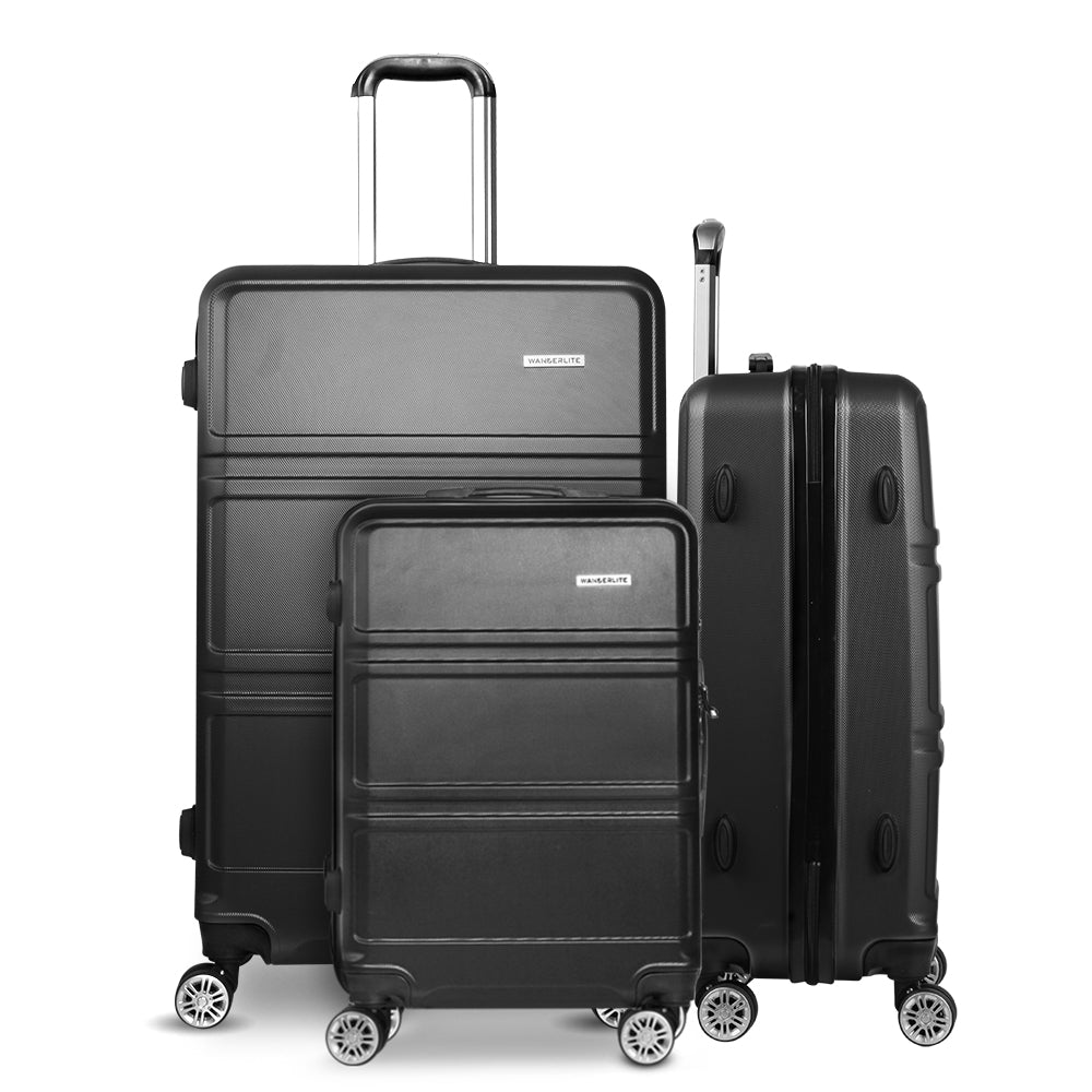 Wanderlite 3Set 20-24-28 Inch Luggage with TSA Lock Spinner Travel Suitcase Carry On Hard Shell Luggage Case Black 3