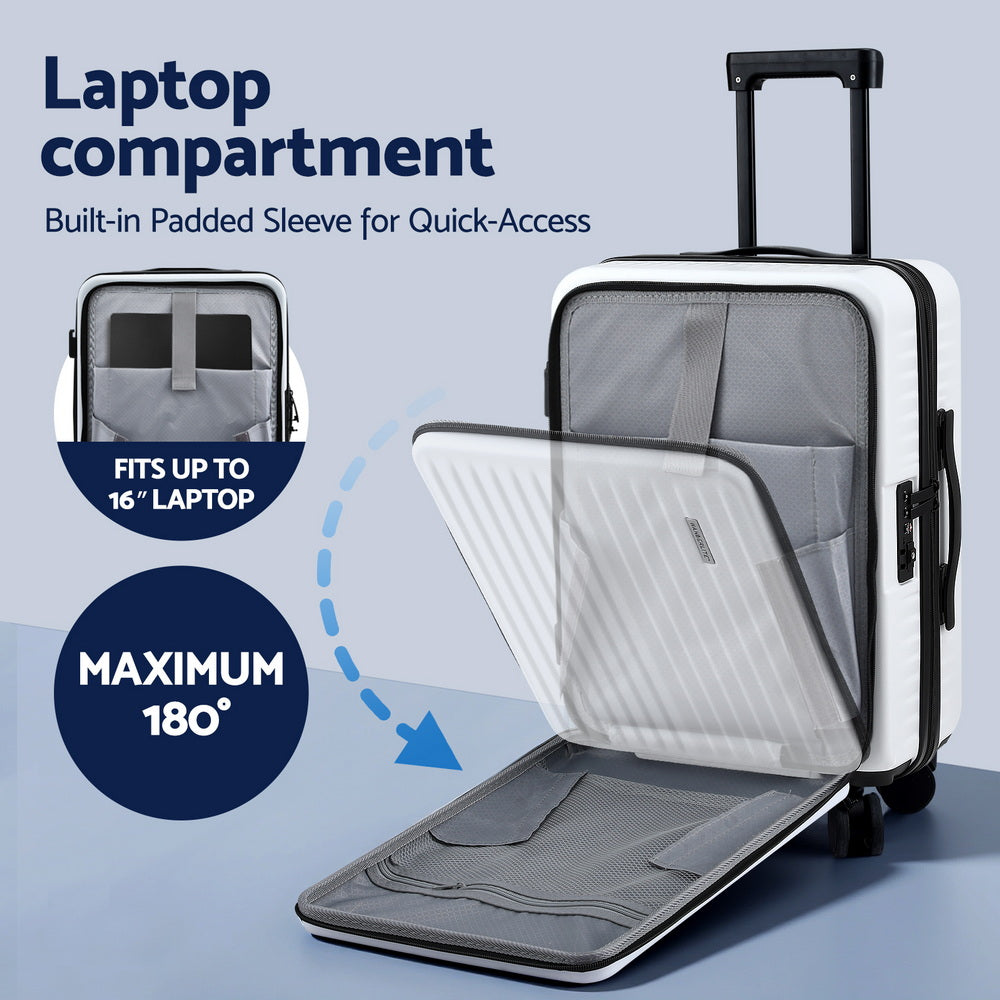 Wanderlite 20" Luggage Suitcase Front Pocket Travel Carry On Dual TSA White 4