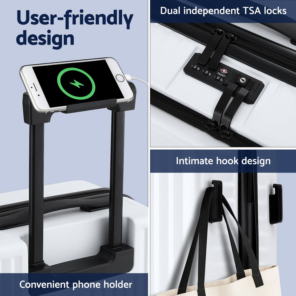 Wanderlite 20" Luggage Suitcase Front Pocket Travel Carry On Dual TSA White 5