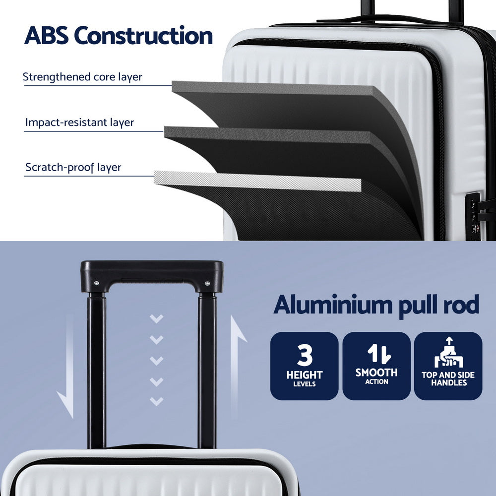 Wanderlite 20" Luggage Suitcase Front Pocket Travel Carry On Dual TSA White 6