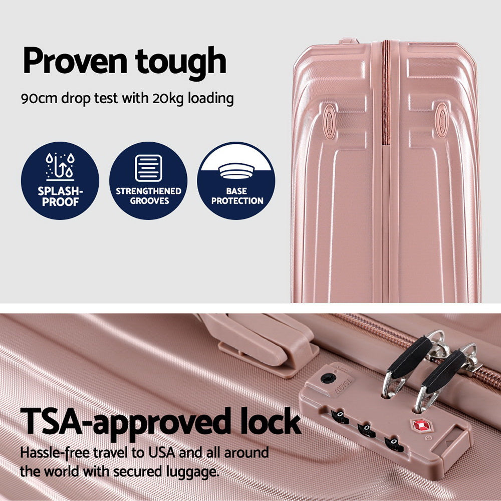 Wanderlite 3 Set Luggage 20-24-28 Inch Suitcase with TSA Lock Carry On Hard Shell Travel Luggage Organiser Case Pink 4