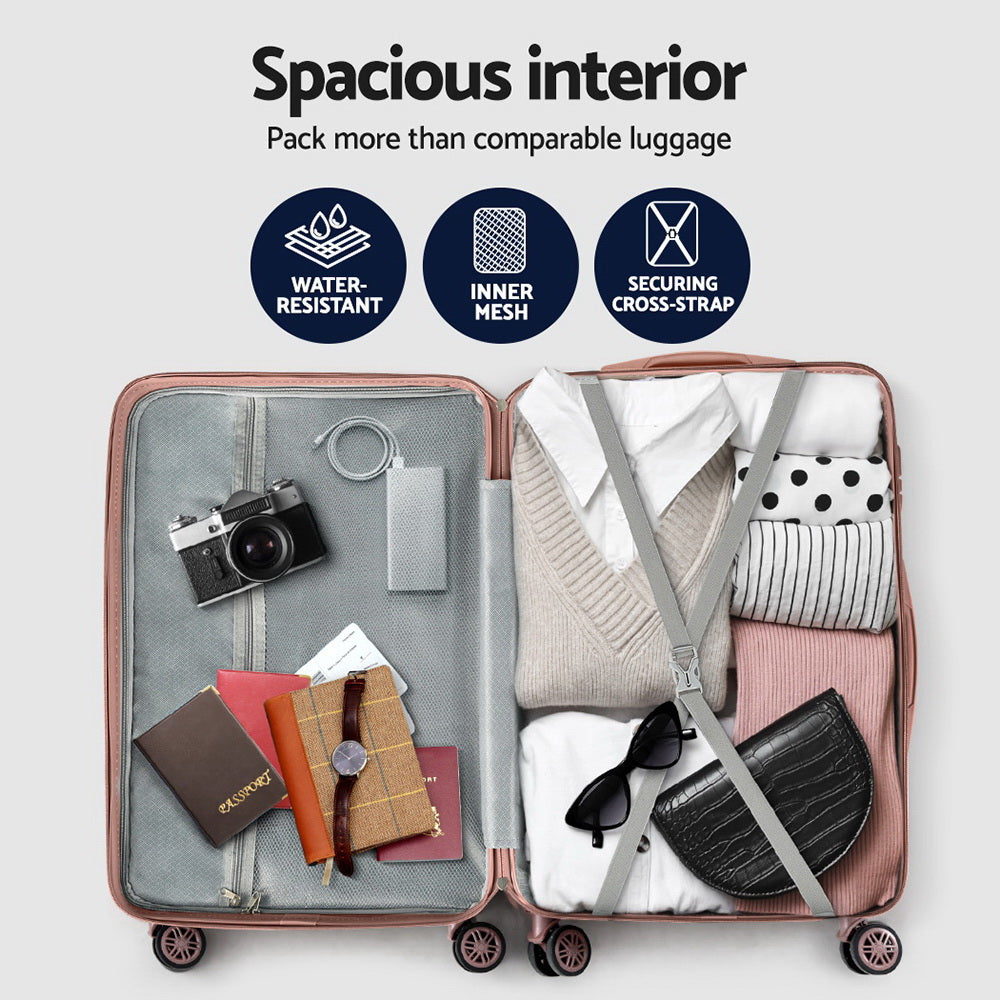 Wanderlite 3 Set Luggage 20-24-28 Inch Suitcase with TSA Lock Carry On Hard Shell Travel Luggage Organiser Case Pink 6