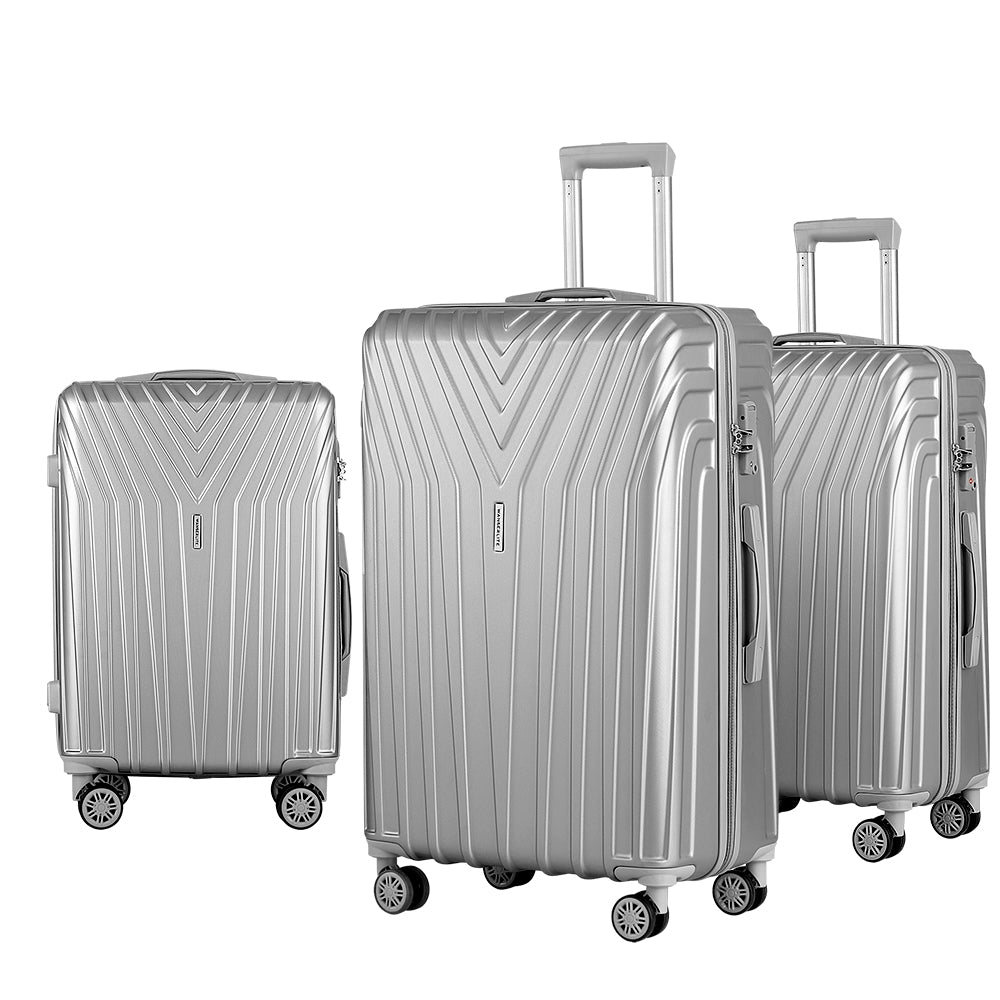 Wanderlite 3 Set Luggage 20-24-28 Inch Suitcase with TSA Lock Carry On Hard Shell Travel Luggage Organiser Case Silver 8