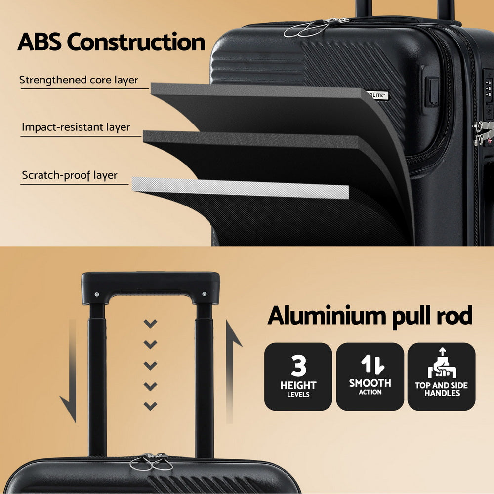 Wanderlite 20" Luggage Suitcase Front Pocket Travel Carry On TSA Black 6