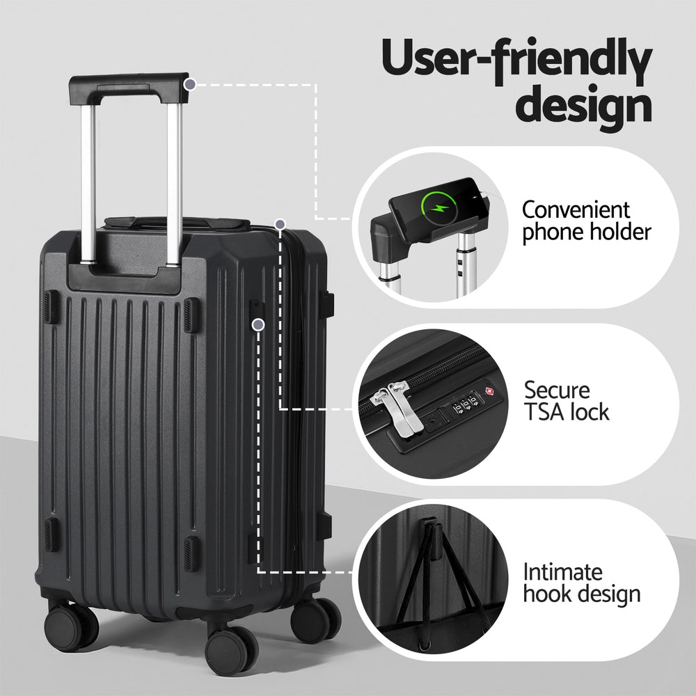 Wanderlite 2pcs Trunk Luggage Suitcase Travel Carry On TSA Lock 12" 20" Black 5